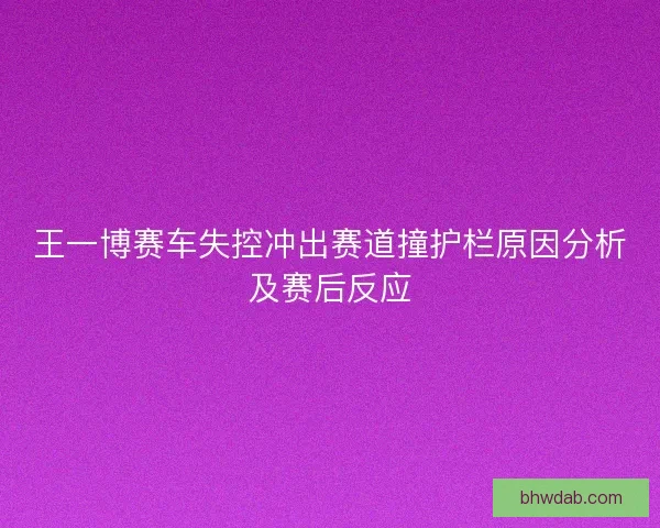 王一博赛车失控冲出赛道撞护栏原因分析及赛后反应